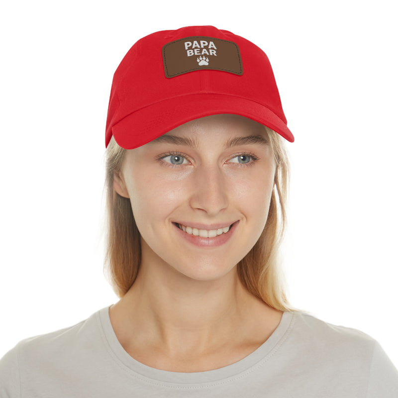 Papa Bear Dad Hat with Leather Patch | Father's Day Gift, Casual Style, Outdoor Adventures, Family Outings, Trendy Accessories