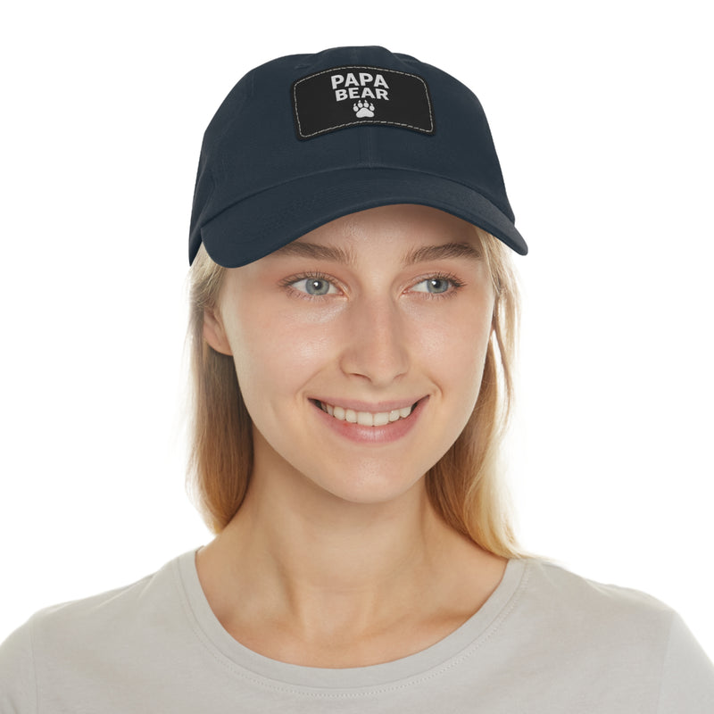 Papa Bear Dad Hat with Leather Patch | Father's Day Gift, Casual Style, Outdoor Adventures, Family Outings, Trendy Accessories