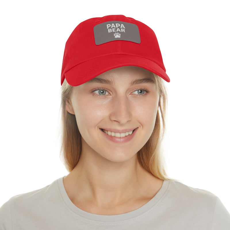 Papa Bear Dad Hat with Leather Patch | Father's Day Gift, Casual Style, Outdoor Adventures, Family Outings, Trendy Accessories