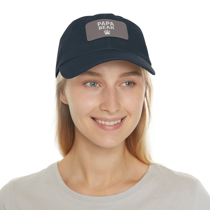 Papa Bear Dad Hat with Leather Patch | Father's Day Gift, Casual Style, Outdoor Adventures, Family Outings, Trendy Accessories