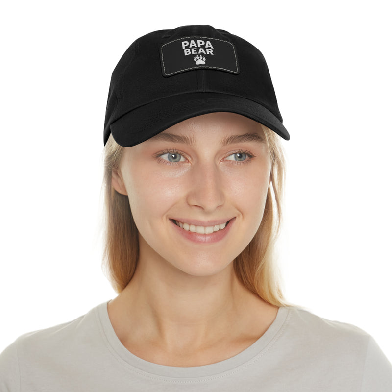 Papa Bear Dad Hat with Leather Patch | Father's Day Gift, Casual Style, Outdoor Adventures, Family Outings, Trendy Accessories