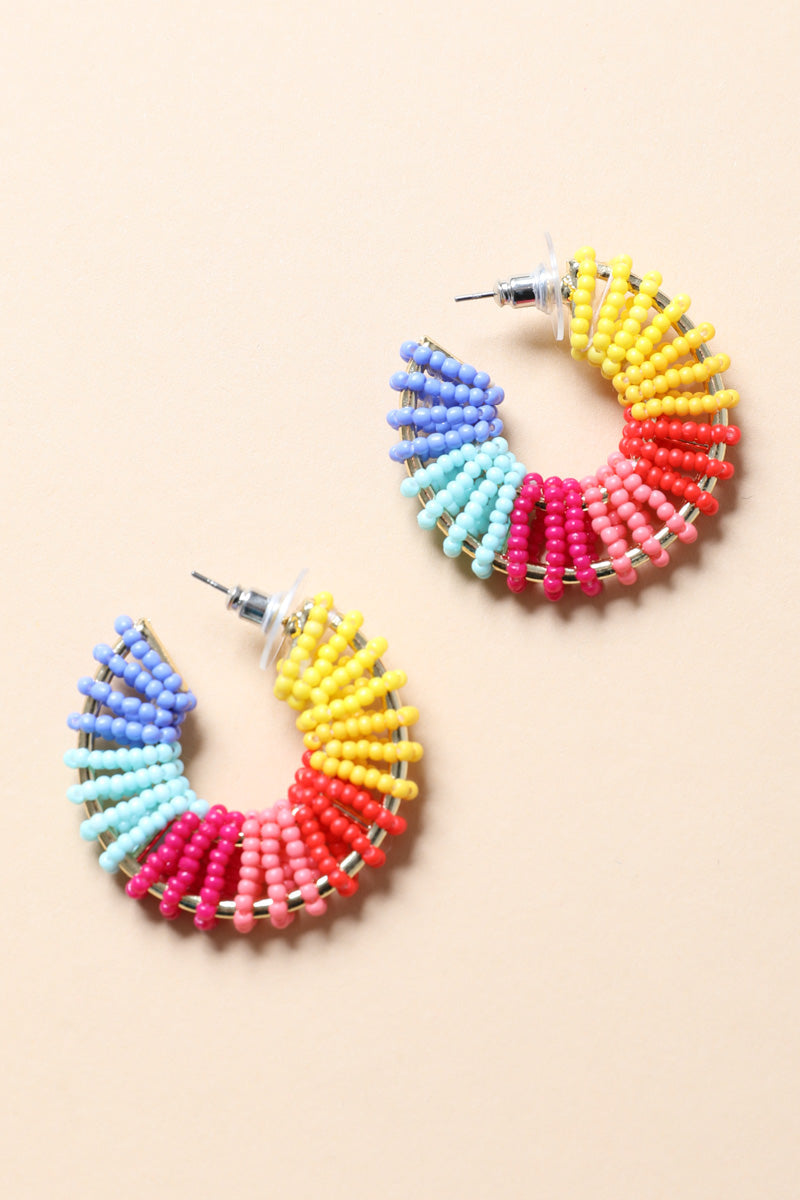 Colorful Beaded Hoop Earrings