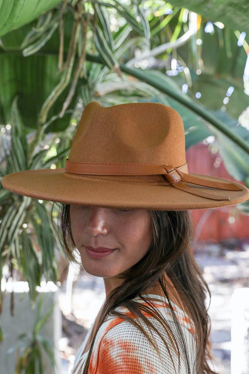 Wide Brim Leather Ribbon Bolero Hat