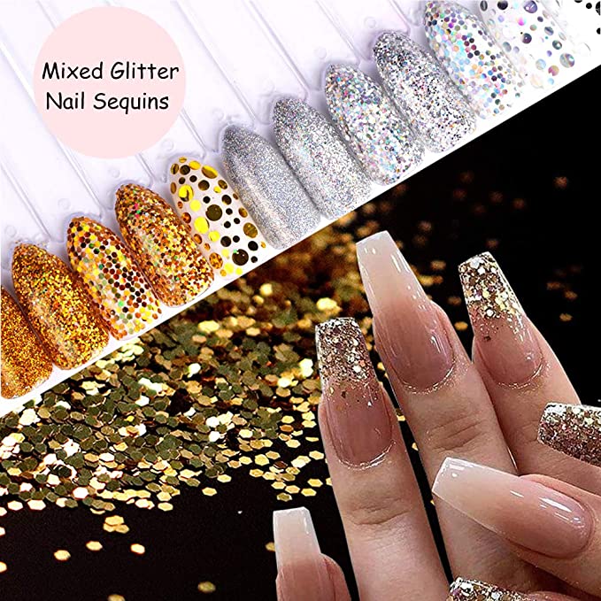 Nail Glitter Sequins 3D Nails Supply Gold Silver