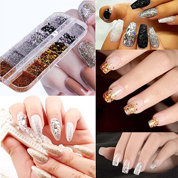 Nail Glitter Sequins 3D Nails Supply Gold Silver