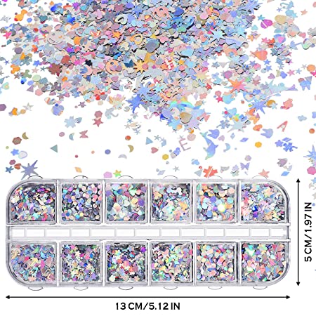 12 Grids Laser Nail Sequins Glitter Holographic Nail Flakes 3D