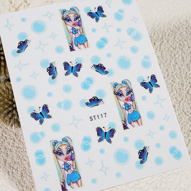 Painting Long Nail Butterfly Girl  Nail Sticker