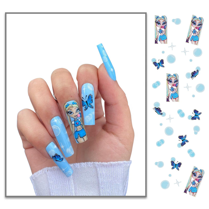 Painting Long Nail Butterfly Girl  Nail Sticker