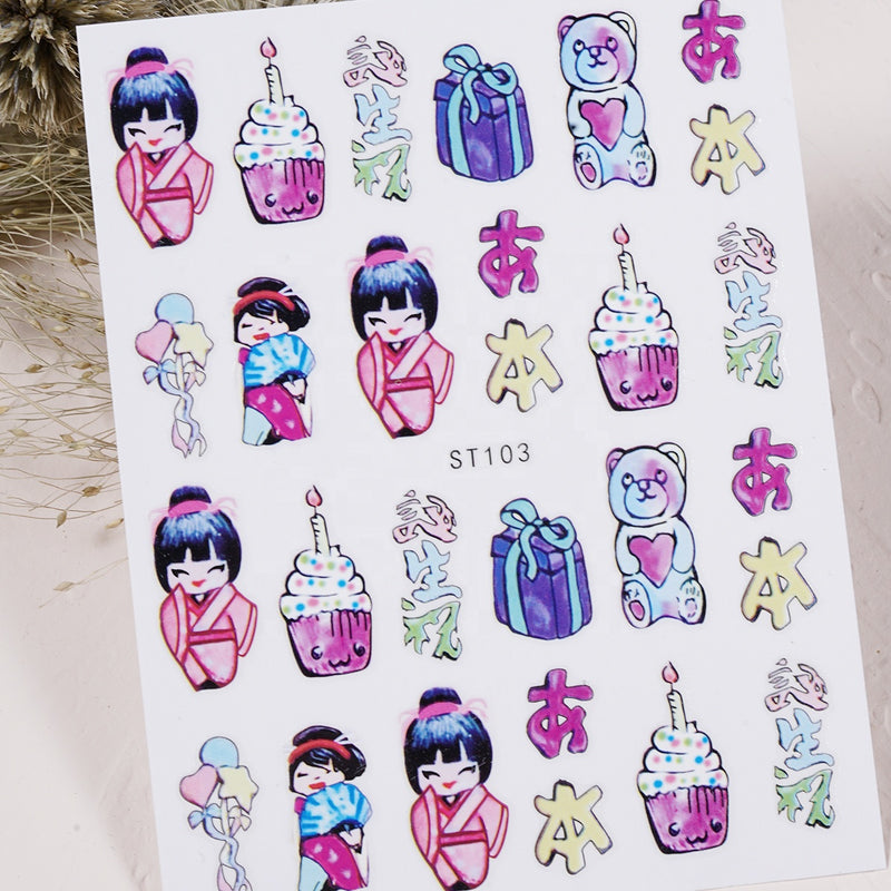 Painting Long Nail Cartoon Geisha Nail Sticker
