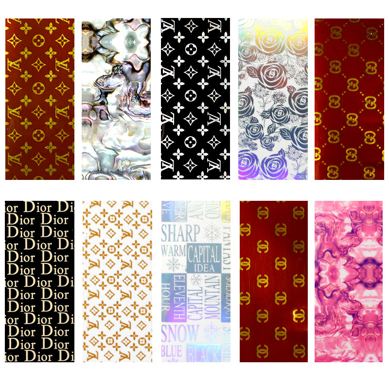 Foil Set Brand Name 10 different foils Colorful Dior, LV, Nike - Nail  Extravanganza