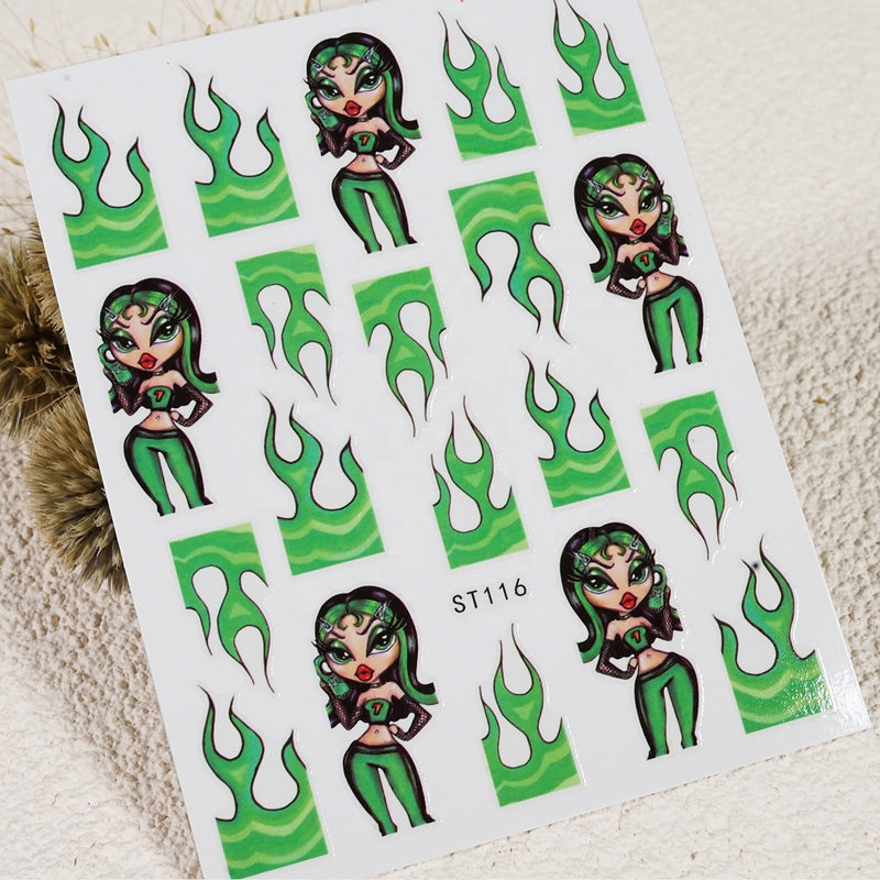 Painting Long Nail Flame Hot Girl Nail Sticker