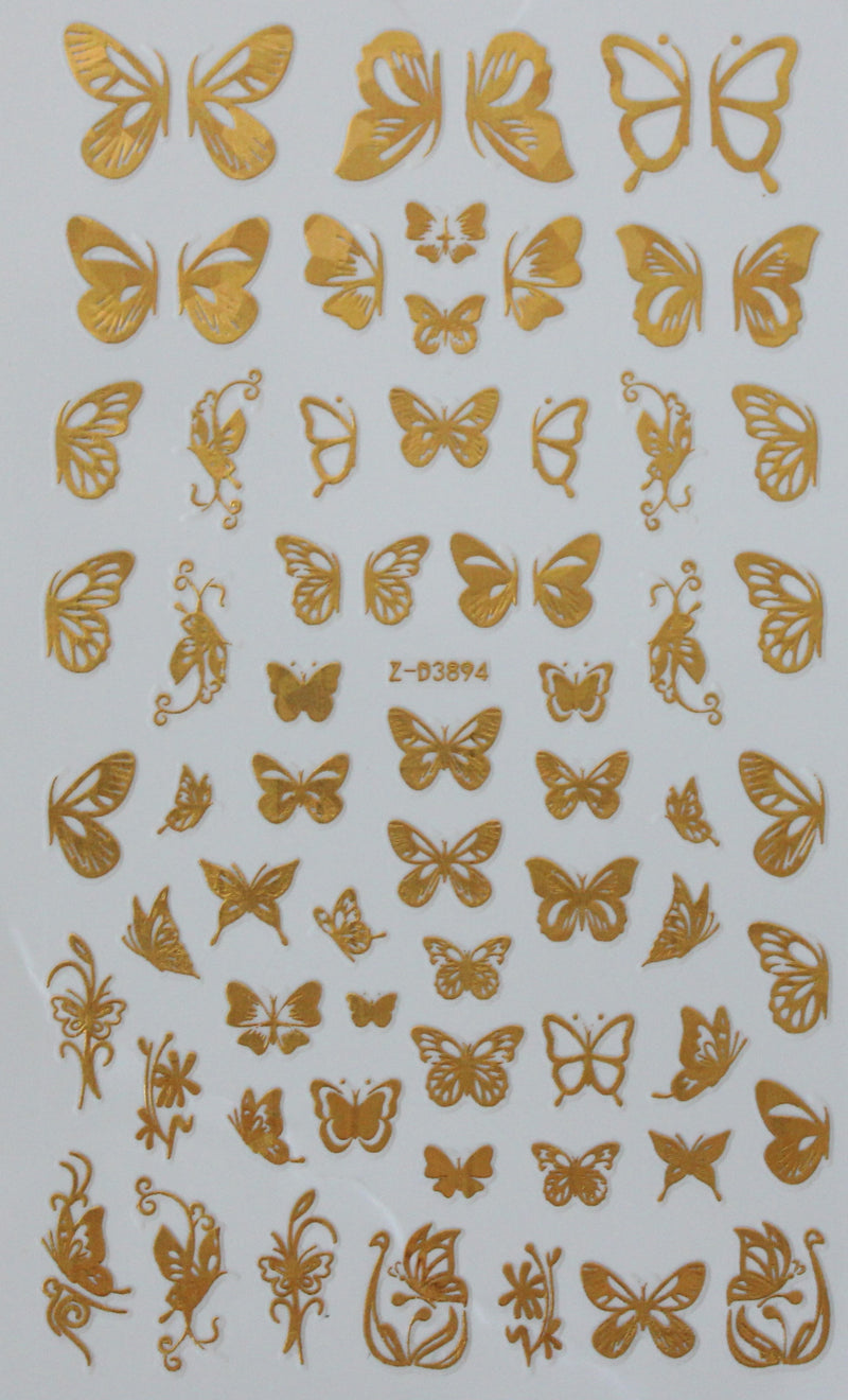 1 Gold Butterfly Laser Finger Nail Art Sticker Transfer Decals for Nail Art Decorations
