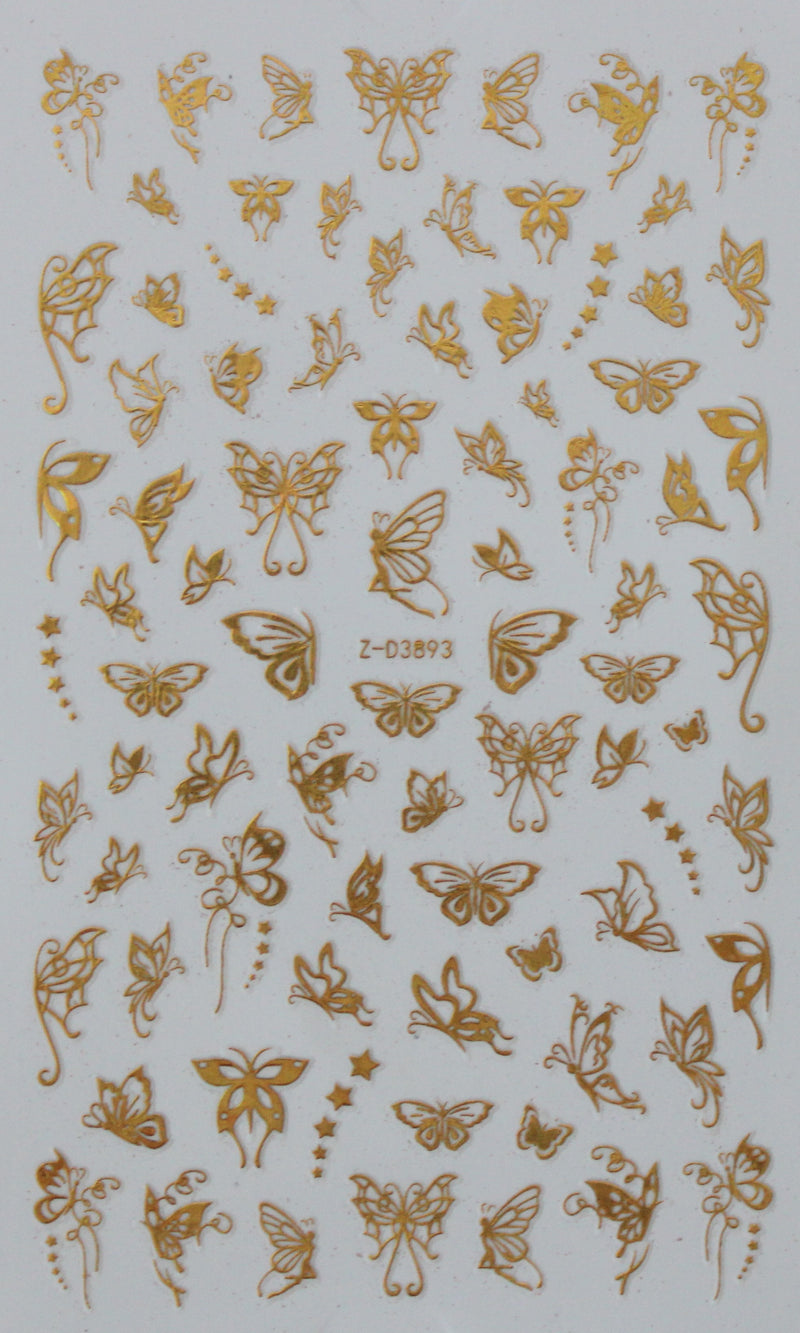 Gold Butterfly Laser Finger Nail Art Sticker Transfer Decals for Nail Art Decorations