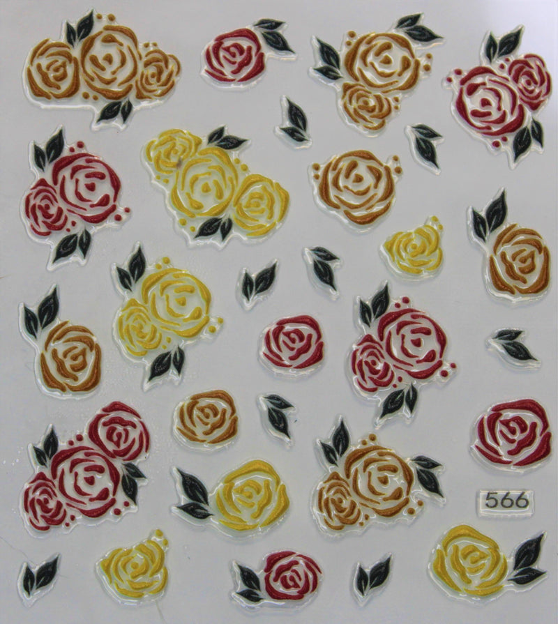 Rosa Nail Art 5D Sticker Embossed  Nails Art Sticker - 1 Sheet Slice Flower Transfer Sticker