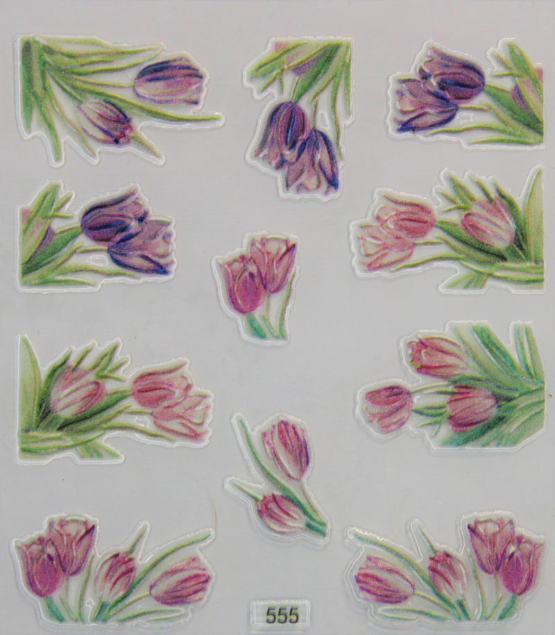 Tulip Nail Art 5D Sticker Embossed  Nails Art Sticker - 1 Sheet Slice Flower Transfer Sticker
