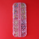 12 Grids Nail rhinestone flame Mix  Pearl flat base Nail 3D