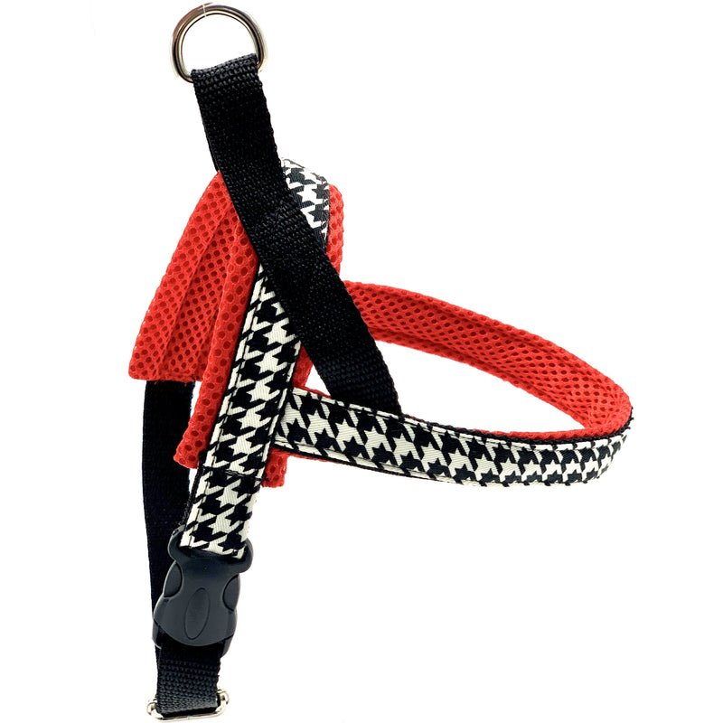 Personalized red houndstooth one-click harness