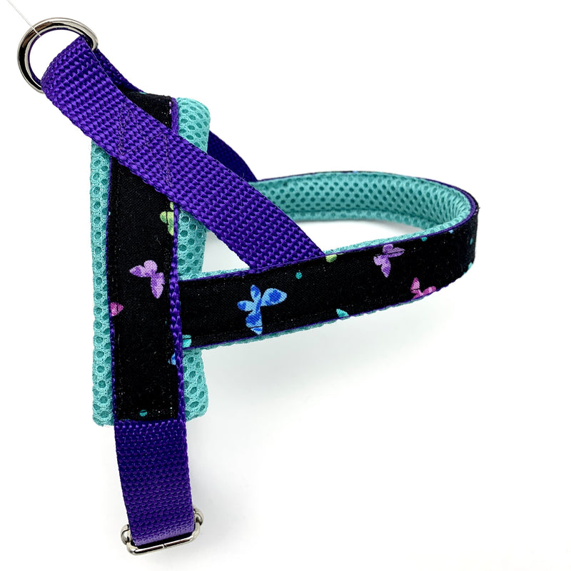 Personalized turquoise butterflies one-click harness