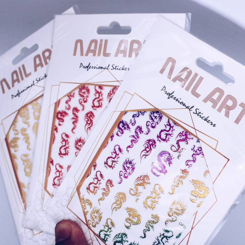 Dragon Gold Red and Multicolor  Nail Stickers