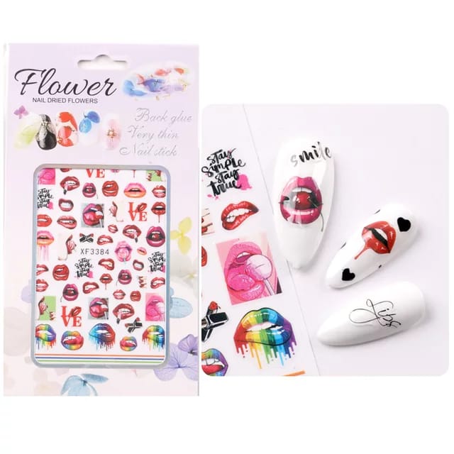 Red and Colorful Lips 3D Nails Art Sticker