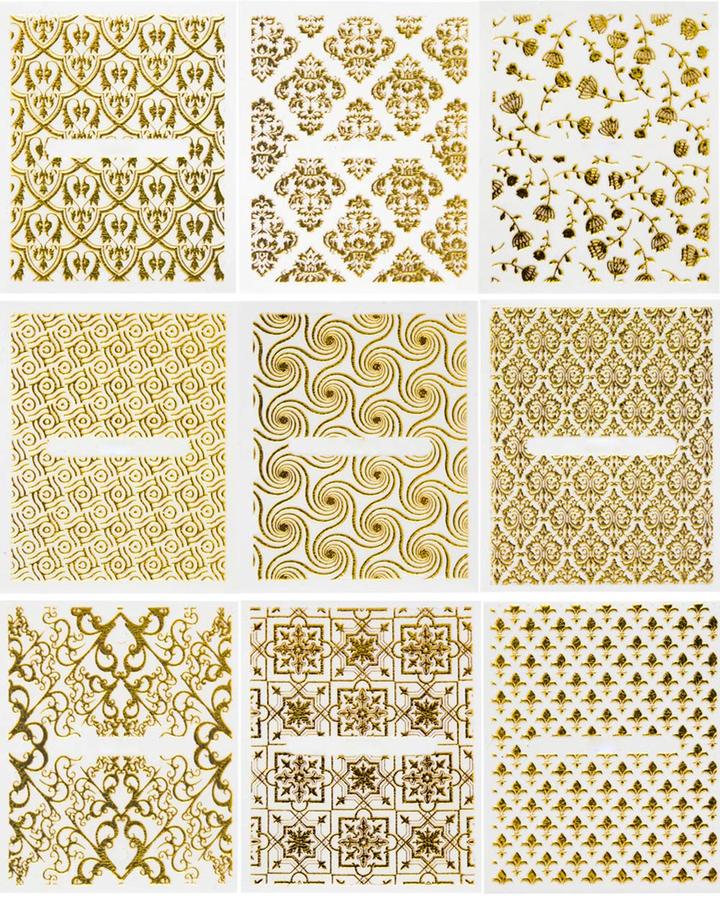 3D Gold Pattern Nail Stickers Water Transfer