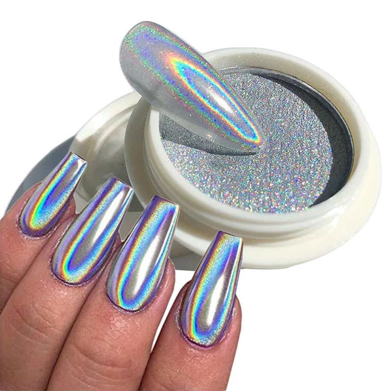 Holographic Nail Powder Chrome Laser Mirror Design Nail Art