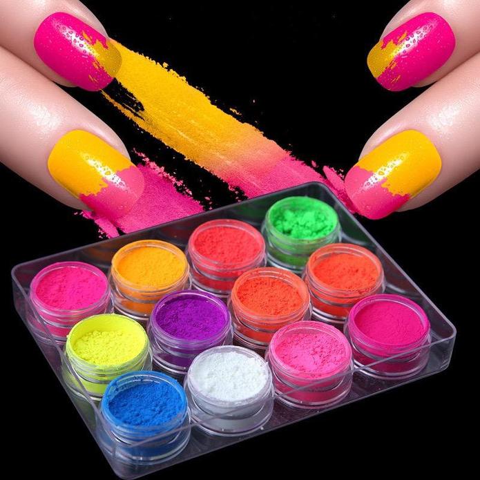 12 Colors Set Nails Neon Powder