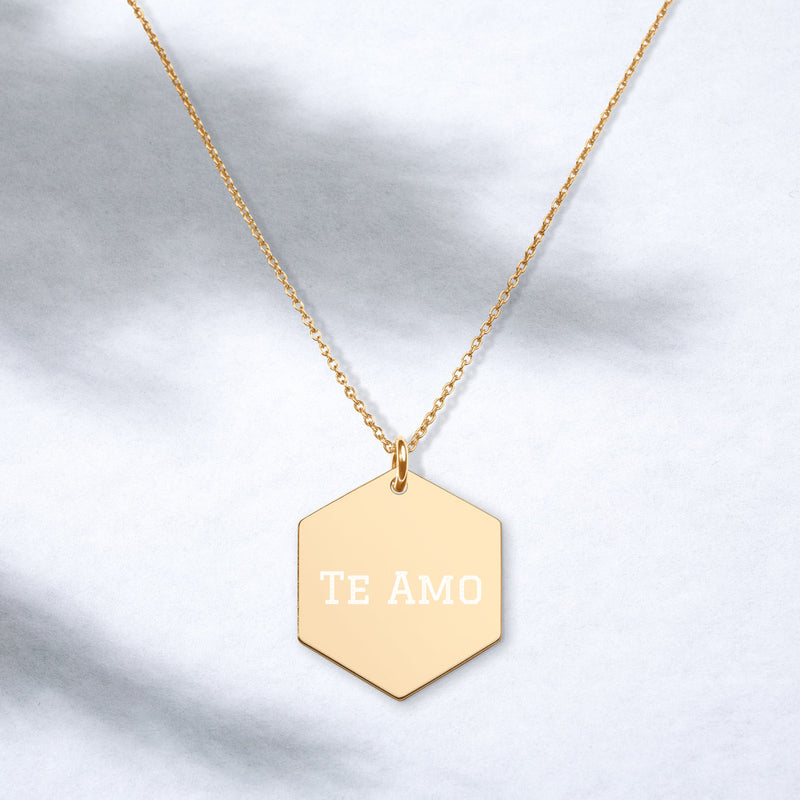 Engraved Silver Hexagon Necklace Personalize