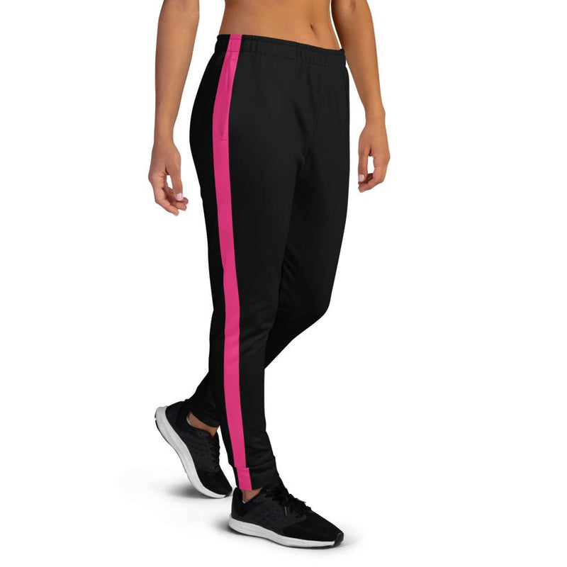 Women's Black Joggers with Pink Stripe